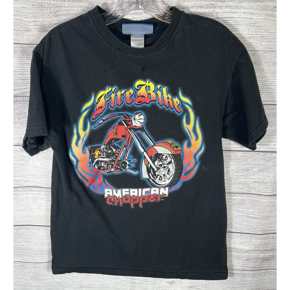 Vintage 2004 American Chopper Fire Bike Distressed Graphic T Shirt S/M